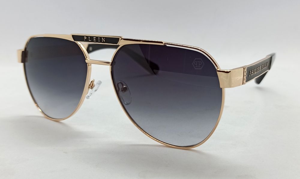 Philipp Plein очки капли мужские серый градиент в золотом металле