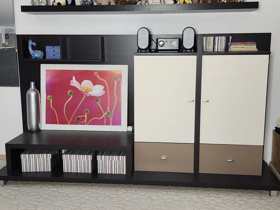 Regał szafka RTV wenge/kremowy/beżowy