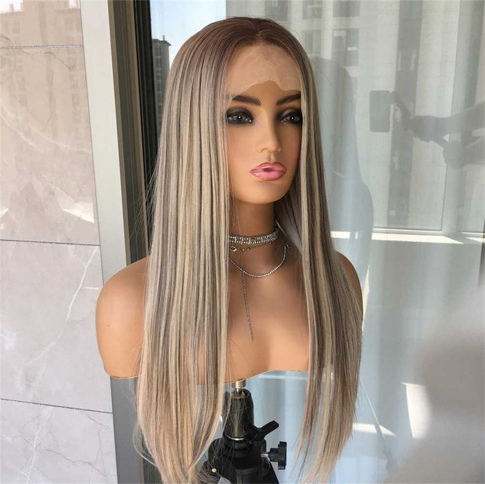 •PROMOCJA• Elegancka Długa Peruka Blond Popielaty - Naturalny Wygląd