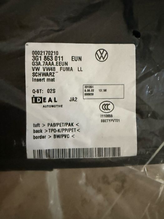 OEM oryginalne NOWE VW dywaniki welurowe czarne Arteon Passat