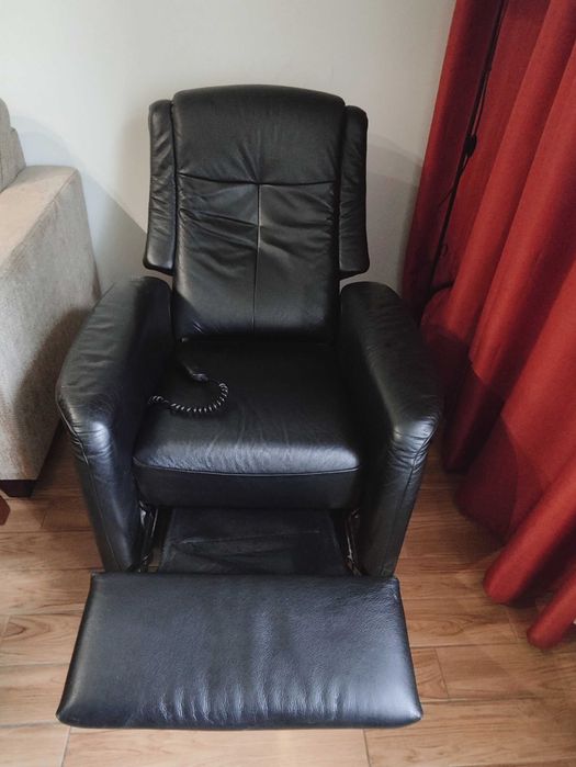 Fotel elektryczny na pilota, rozkładany, skórzany