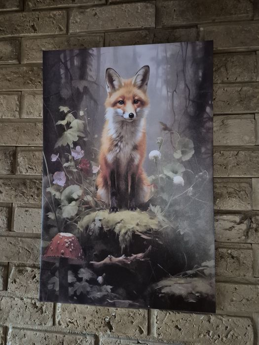 Obraz 60 x40cm lis rudzik las łos poroże mysliwski