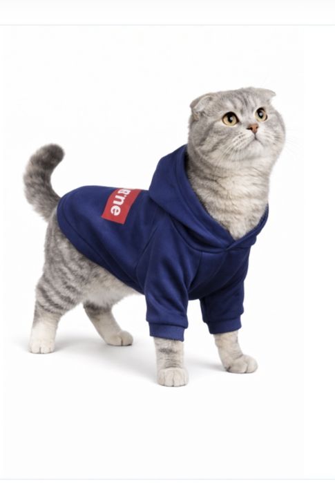 Осеннее-весенняя толстовка для котов и кошек "SUPREME", синяя, XXL