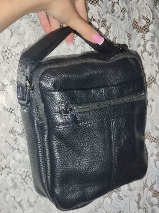 Барсетка сумка чоловіча через плече шкіряна чорна