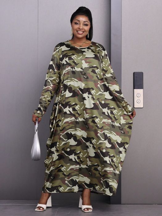 Sukienka Maxi Moro Luźna Z Kieszeniami Casual Shein 3Xl 46