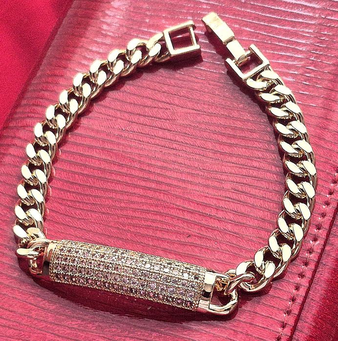 585 Pozłacana jak Złota Bransoletka Pancerka Cyrkonie Diamentowe 20cm