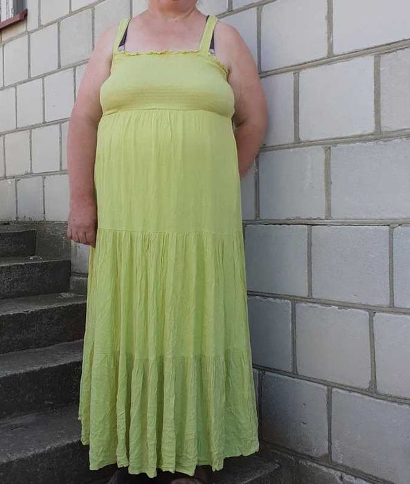 48 50 Sukienka na upały letnia plażowa długa maksi maxi seledynowa wiskoza plus size