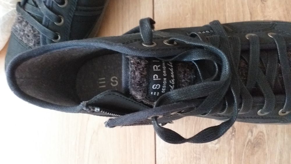 ESPRIT NOWE r. 38 buty półbuty sneakersy trampki tenisówki skóra ekologiczna czarne damskie młodzieżowe