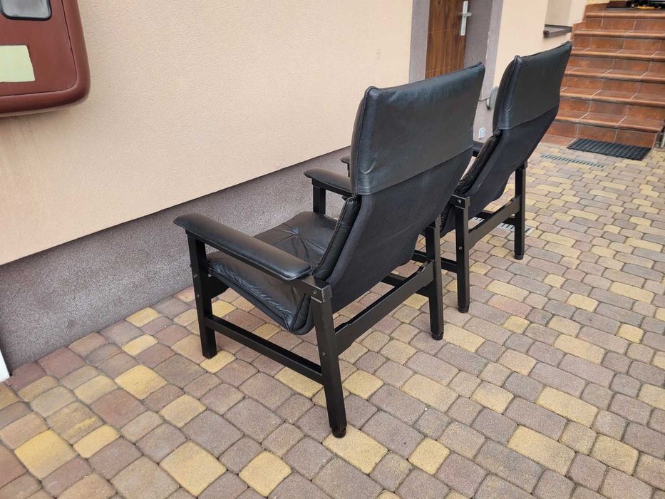 2x Fotel Skóra Naturalna Skandynawski Design Lata 80-te