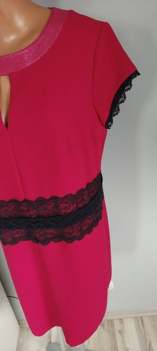 44 XXL xl 42 dana sukienka fuksja z koronką elegancka wizytowa wyjścio