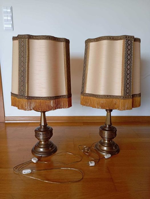 Conjunto 3 Candeeiros Vintage em Latão (Par de Mesa + Pé Alto)