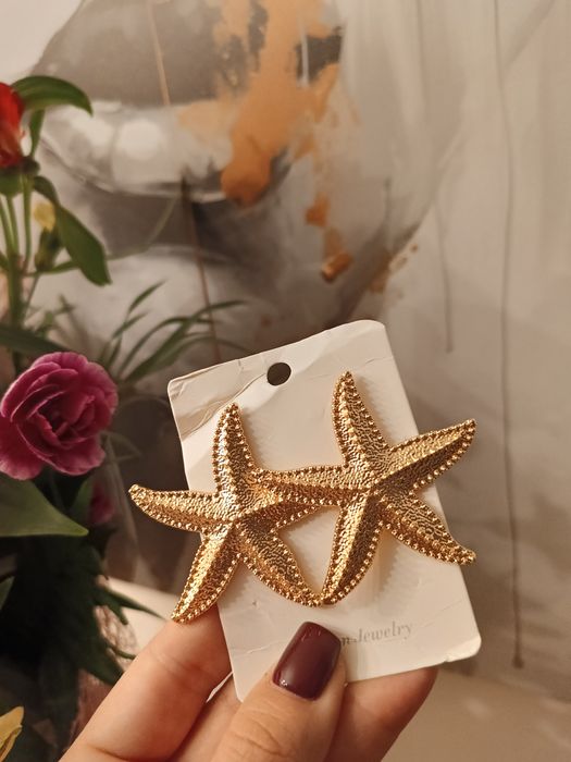 Kolczyki gwiazdy złote rozgwiazdy 6cm