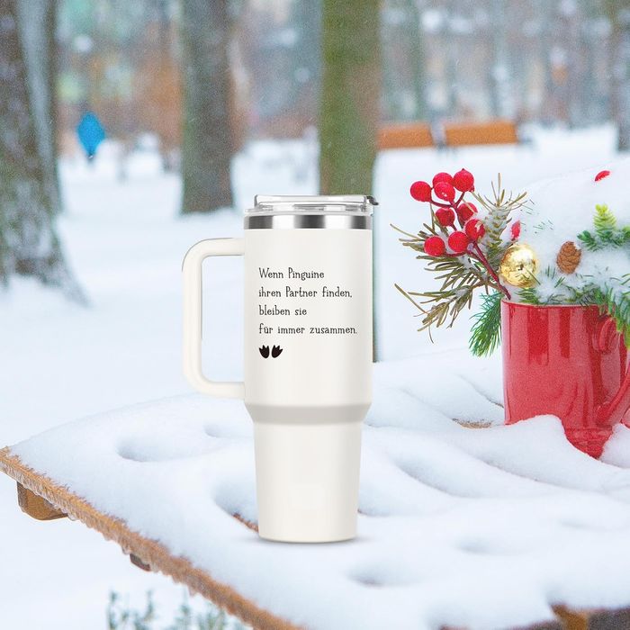 Kubek termiczny 1200 ml, stal nierdzewna, szczelny, biały pingwin