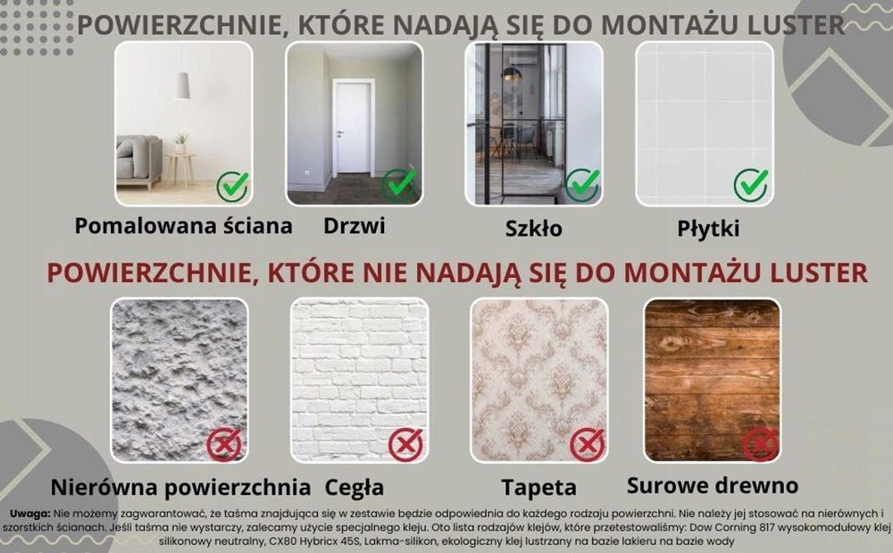 LUSTRO ścienne do przyklejenia 21x30cm zestaw 9szt taśma