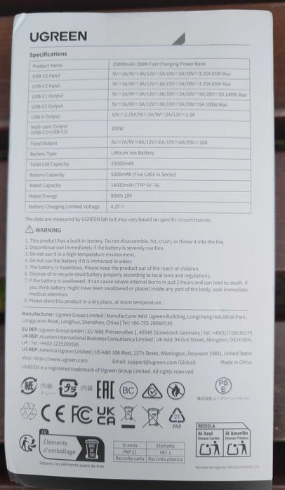 Повербанк для ноутбука UGREEN Nexode 200W 25000mAh Power (новий)