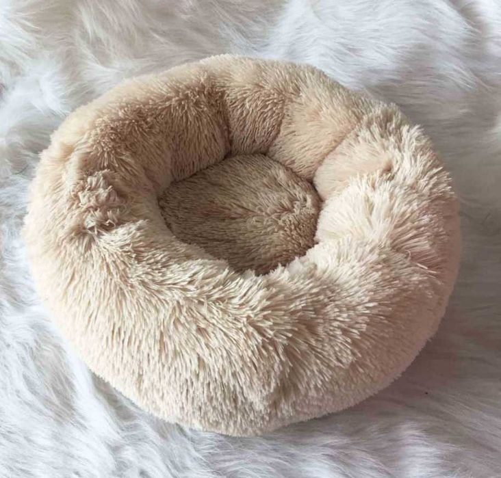 Лежанка ТОП! Об'ємна М'яка Тепла Бежевий котик собачка до9 кг. д.55см