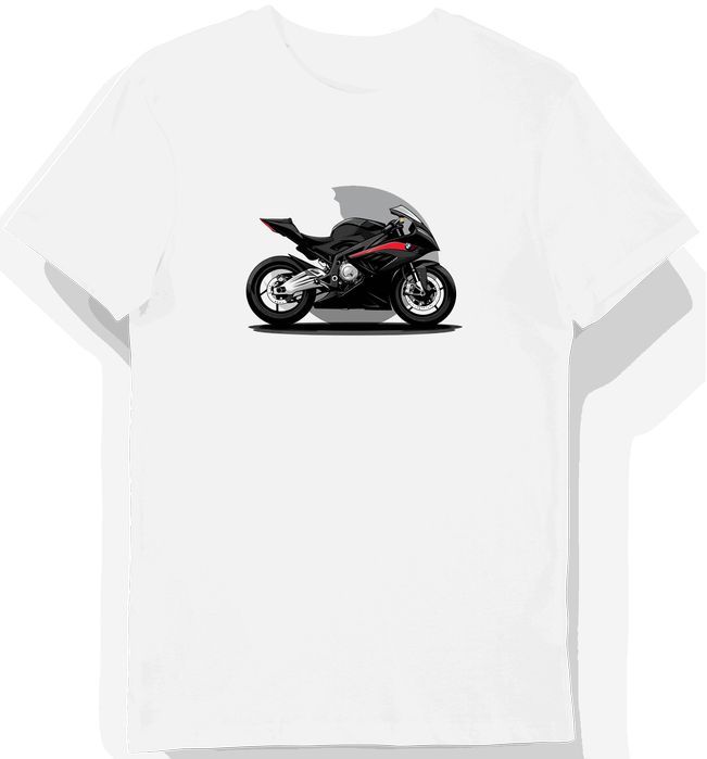 Koszulka męska biała z motywem dynamicznego motocyklu BMW M