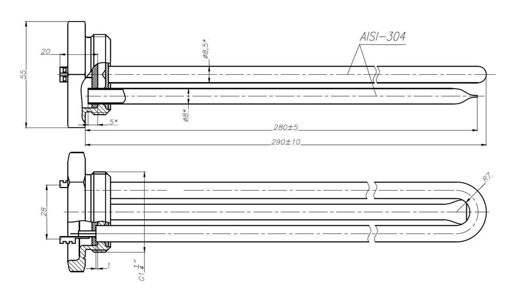 ел нагрів води  ТЕН 1000 Вт 230В