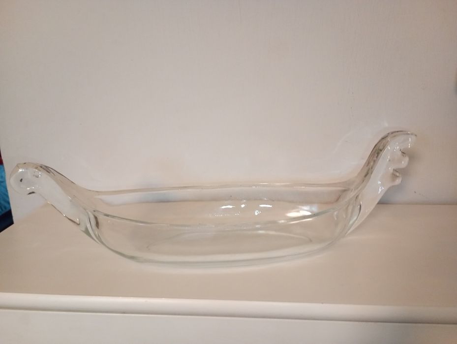 Ząbkowice szkło półmisek łódka Wikingów bezbarwna