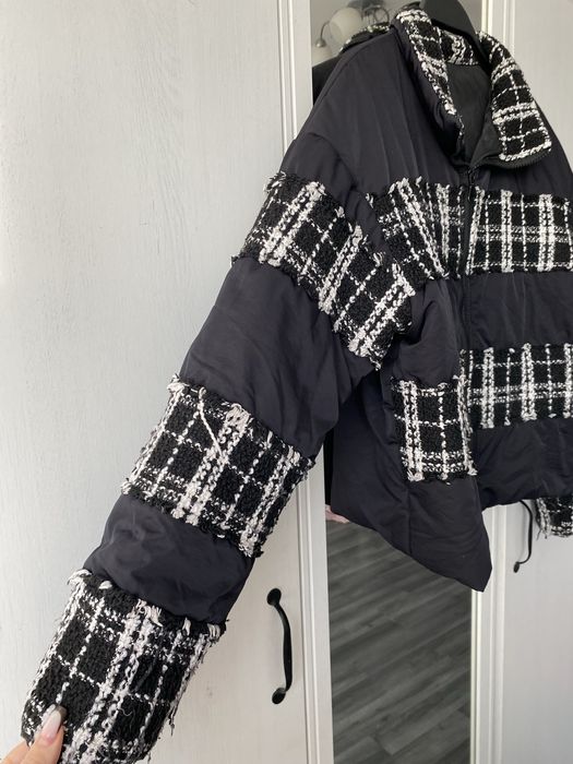 Shein XL 42 puchowa kurtka z wstawkami tweedowymi
