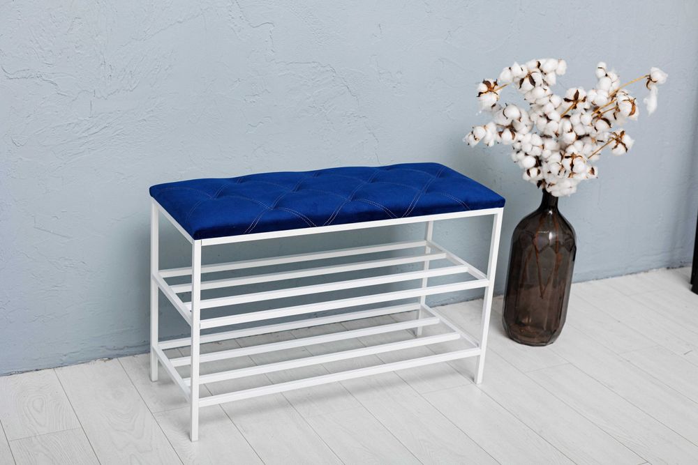 Подставка под обувь металлическая, полка пуф для обуви на две полочки