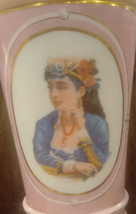 Candeeiro  petroleo vidro opalino Boemia sec  XIX /Antique  Bohemian