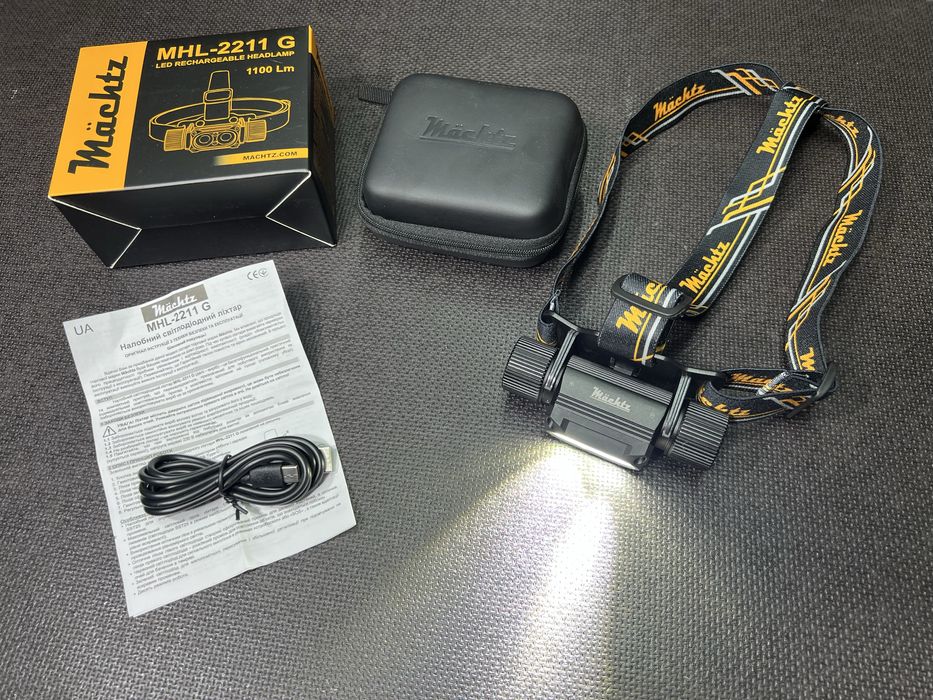 Фонарь налобный Machtz MHL-2211 G + зеленый и красный свет