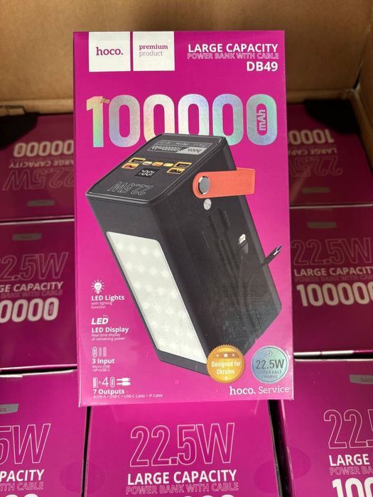 Павербанк 100000mAh Hoco DB49 Action 22.5W Потужний Power Bank Чорний Новий