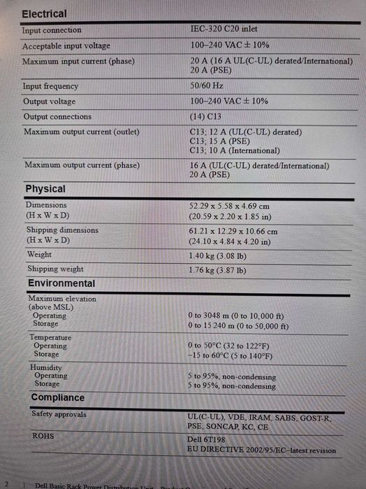 Unidade de distribuição de energia Dell J544N
