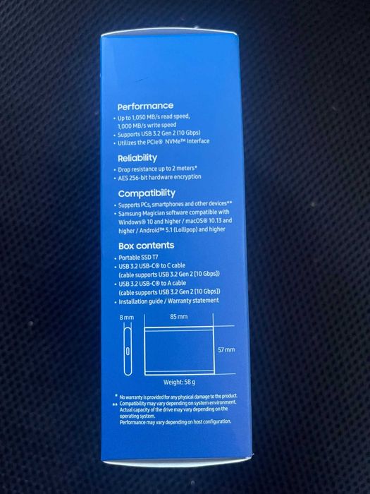 Disco SSD Externo SAMSUNG T7 1TB (1050MB/s - USB-C