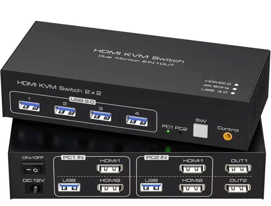 HDMI Dual Monitor KVM Switch для 2 комп'ютерів і 2 моніторів