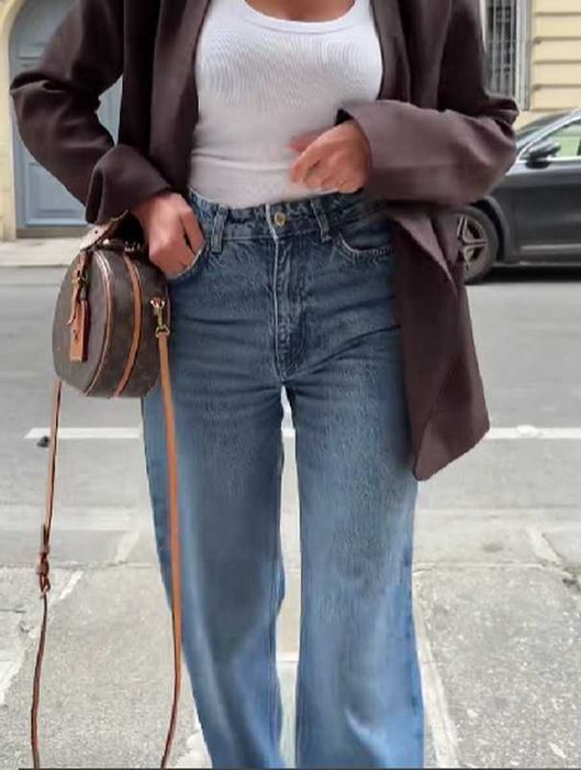 Прямі довгі джинси з високою посадкою zara