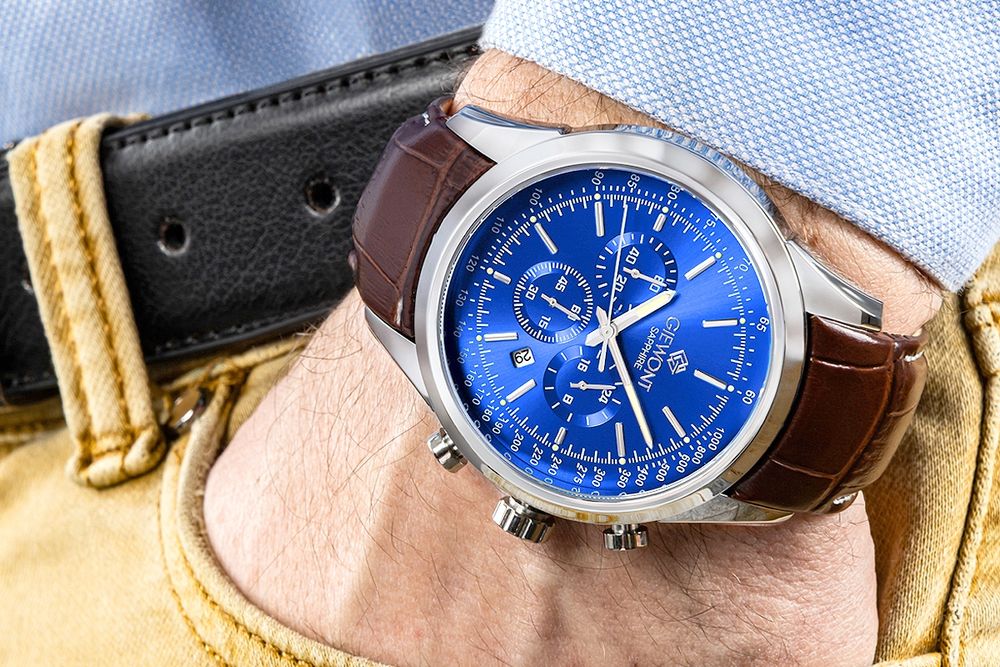 zegarek męski giewont chronograph sapphire srebrno niebieski gw7650-a5