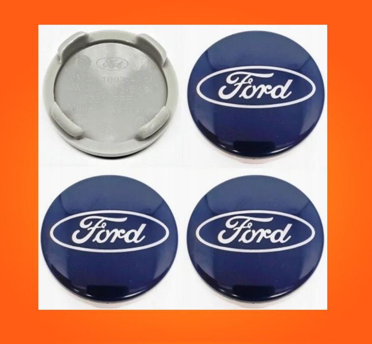 *NOWE* Dekielki 54mm FORD komplet 4szt. dekle zaślepki kapsle kołpaczki niebieskie