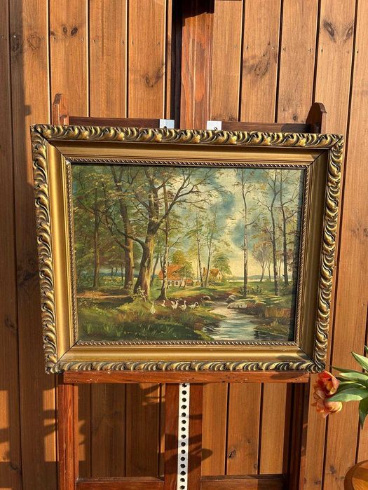 Obraz, pejzaż gęsi nad rzeką #9093 Stylowy Węgrów