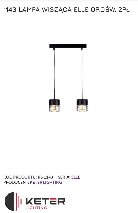 Nowe ! Keter Lighting : 1143 Lampa wisząca Elle - 2 szt. po 2 oprawy