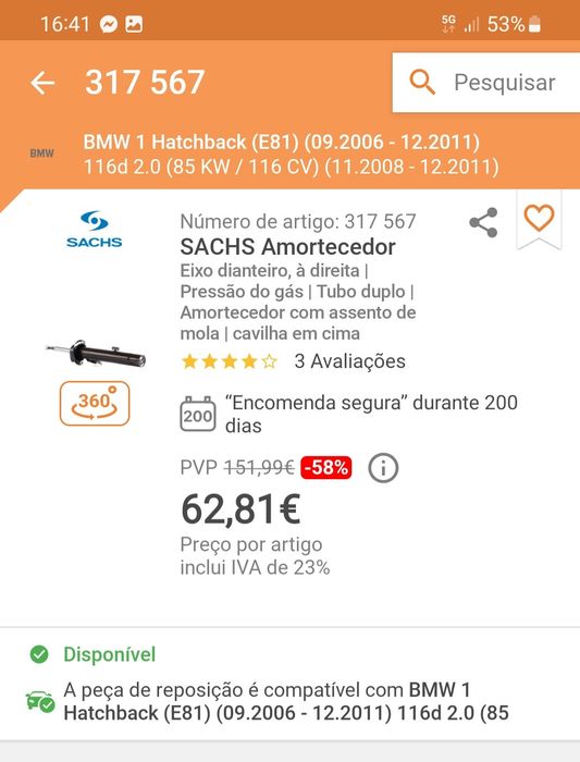 Vendo amortecedor sach