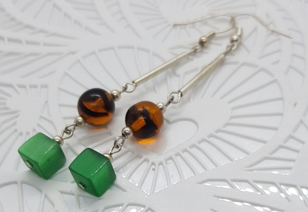 Efektowne długie kolczyki kocie oko handmade