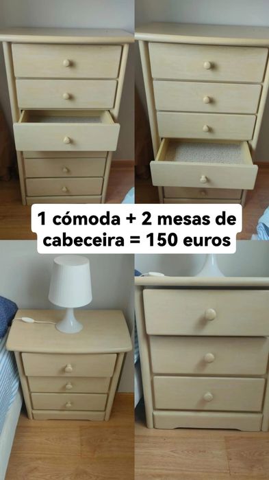 Cómoda + 2 mesas cabeceira