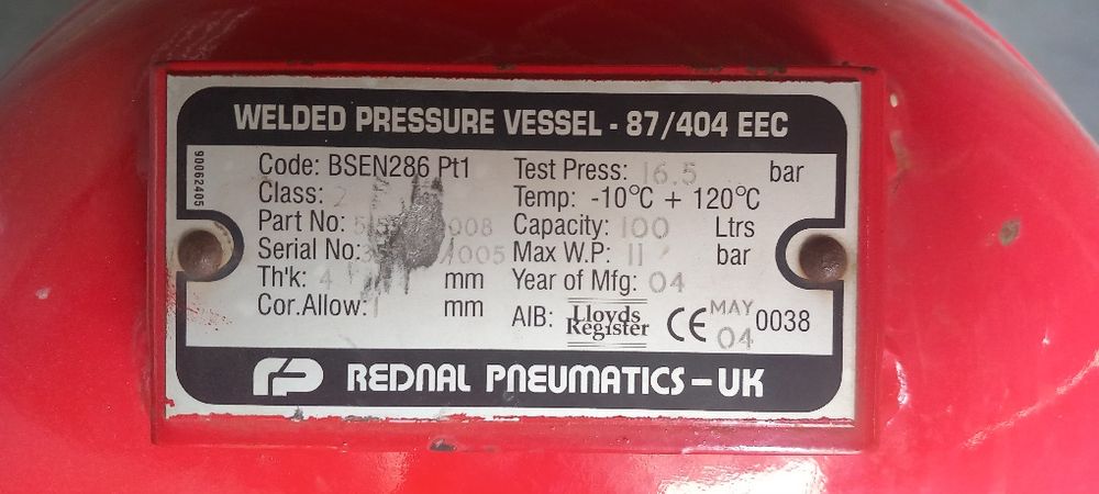 Sprężarka 150Lwelded pressure vessel 87/404 eec