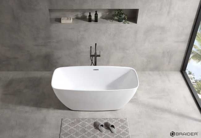 BRAIDER Wanna Wolnostojąca Akrylowa SAVAYA 160 x 75 cm Biała Przelew