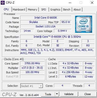 Intel I5-6600K 4x 3.5GHz - 3.9GHz s1151