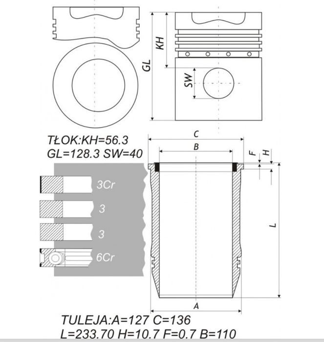 Zestaw naprawczy silnika URSUS C-385 Zetor 4 p kpl. THM