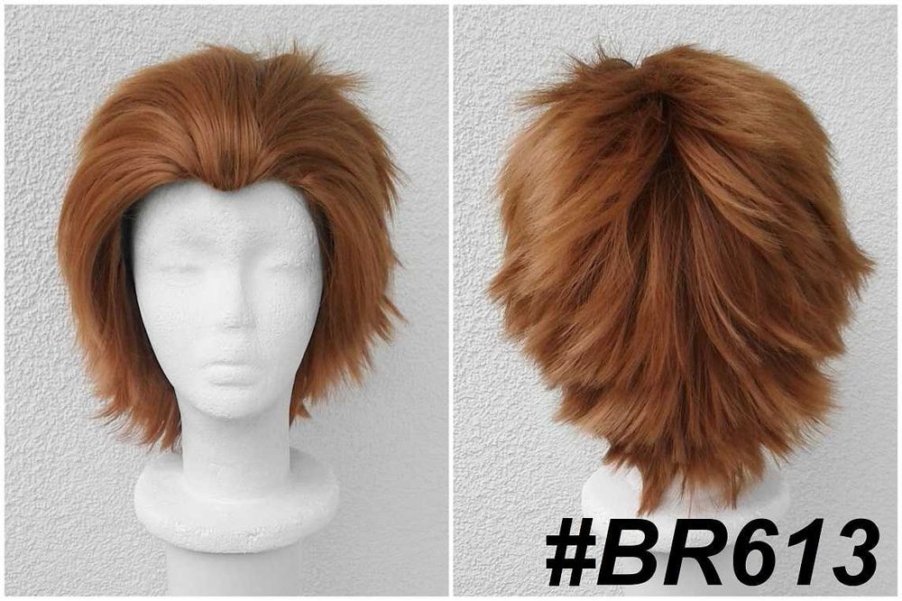 Brązowa krótka męska peruka bez grzywki z zaczesem cosplay wig brązowy