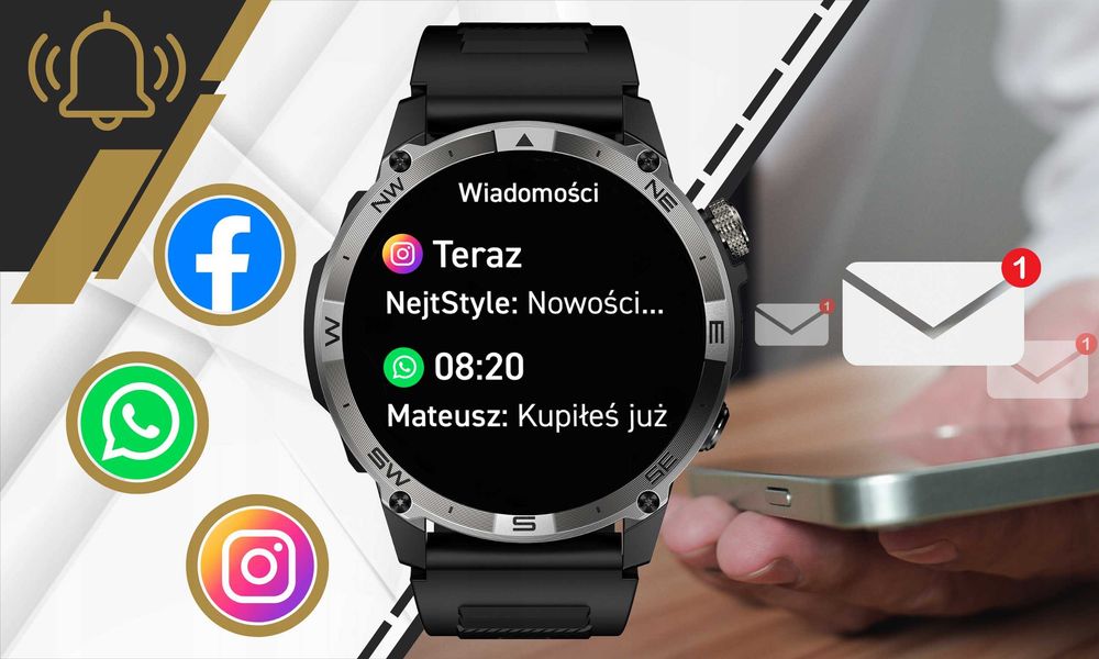 SMARTWATCH zegarek MĘSKI GPS wodoodporny sport POLSKIE menu