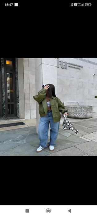 Hit kurtka over retro oliwka  khaki bomber Eco skóra ramoneska
