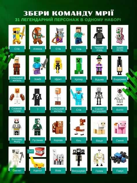 Великий набір фігурок minecraft фігурки майнкрафт 31шт