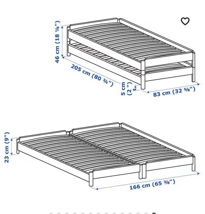 Cama empilhável com 2 colchões - 80x200cm (Ikea)