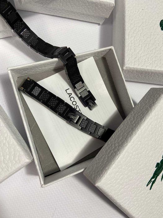 !НОВІ! Браслет Lacoste, браслет лакоста срібний і чорний, унісекс