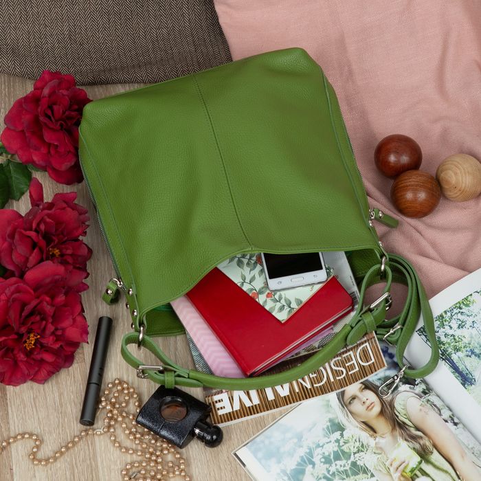 VERA PELLE torebka skórzana elegancka worek z paskiem V566 c.limonkowa